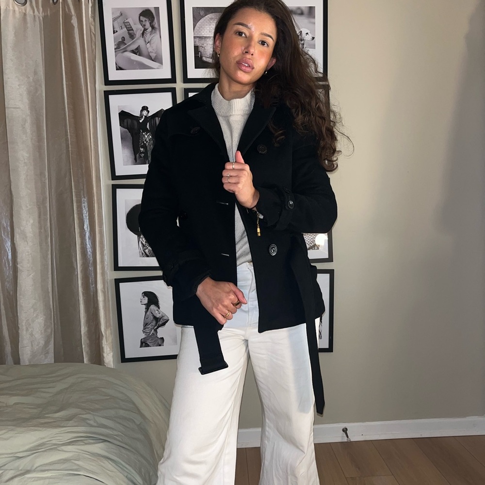 Wool Women's Belted Black Peacoat